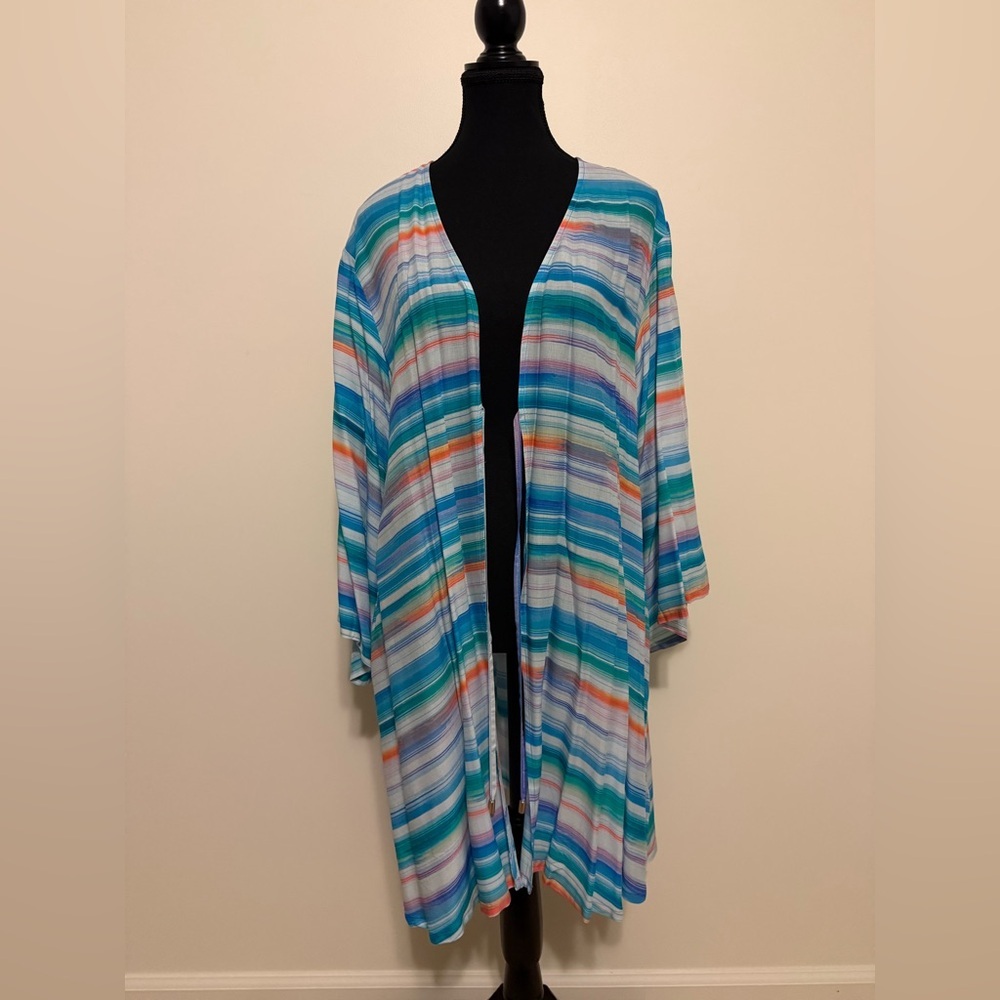 Jantzen Oversized Cover Up Blue, Teal, White and Orange Striped Size M